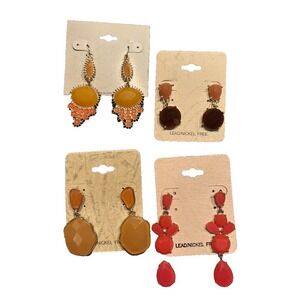 Lot of 4 Statement Dangle Earrings |yellow/orange/brown Resin & Gold Tone | New